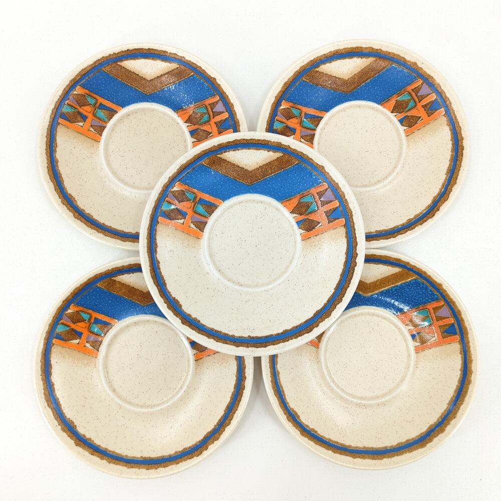 Mikasa Indian Feast Tepee Saucer Plate Brown Southwest Stoneware DE853 VTG Set 5
